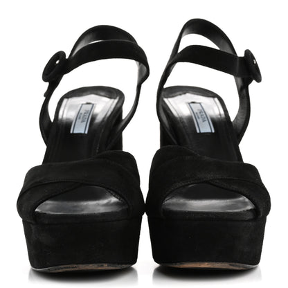 Prada Suede Platform Sandals 39 Black 3 of 12