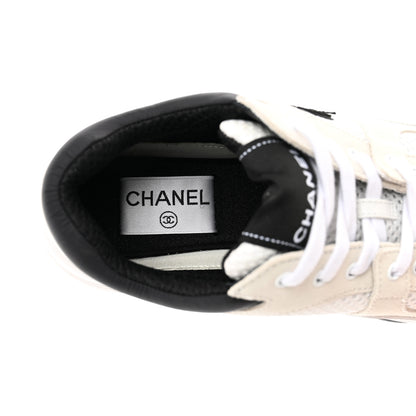 Chanel Mesh Suede Calfskin Grained Calfskin Womens CC Sneakers 37 White Black 7 of 8