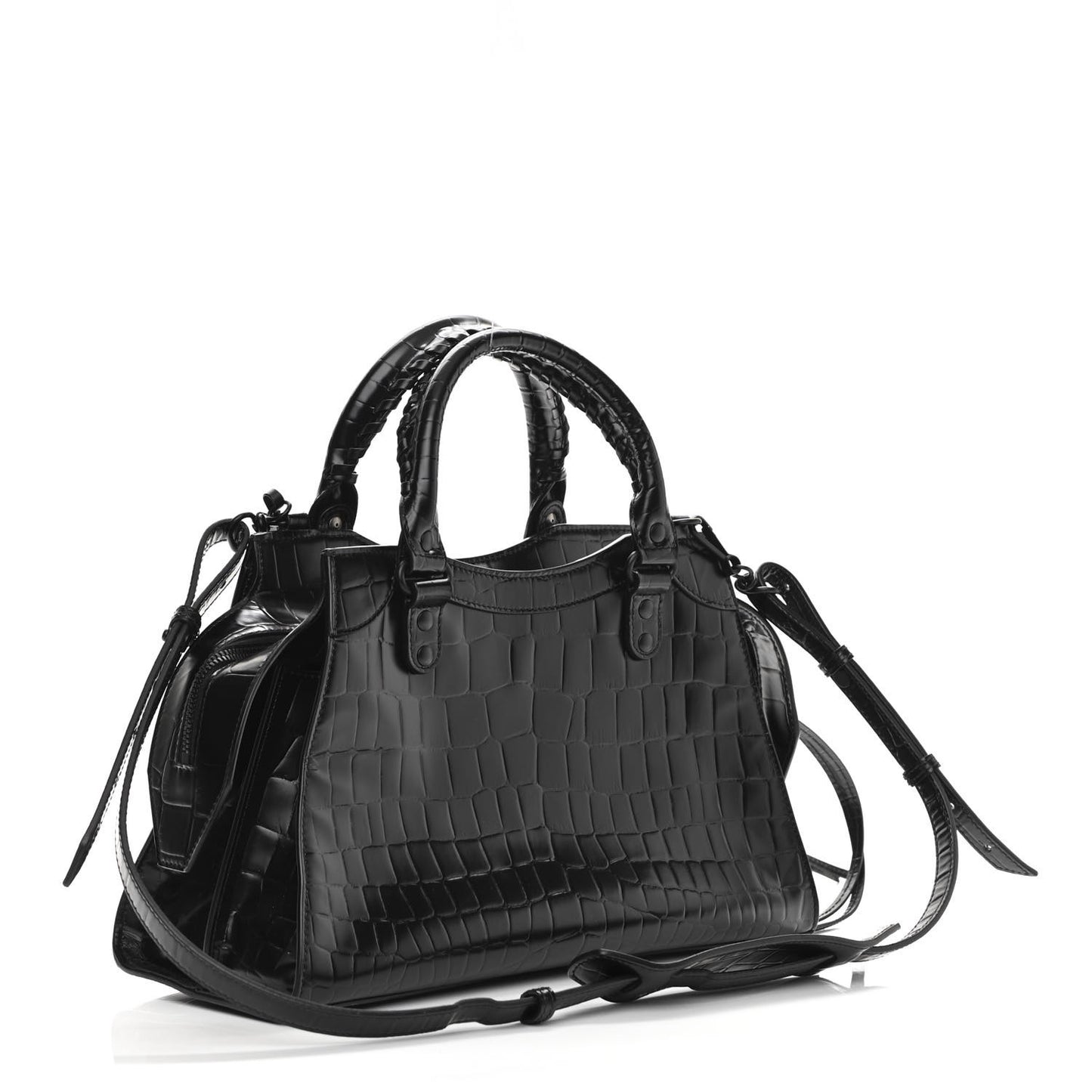 Semi Shiny Calfskin Crocodile Embossed Neo Classic Black Hardware S City Black