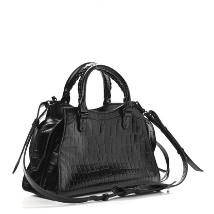 Balenciaga Semi Shiny Calfskin Crocodile Embossed Neo Classic Black Hardware S City Black 3 of 9