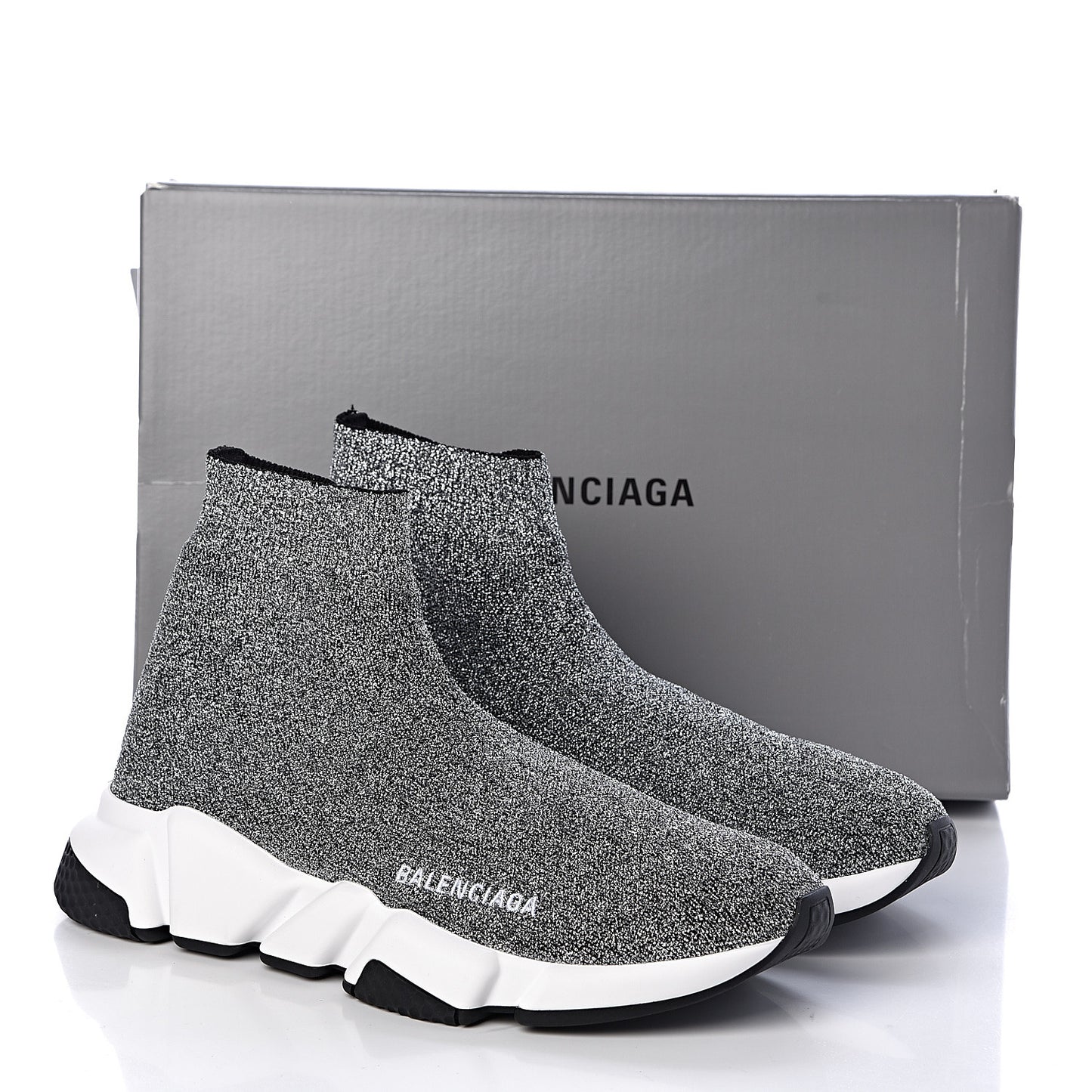 Laminated Knit Bi-Color Sole Womens Speed Sneakers 39 Silver White Black