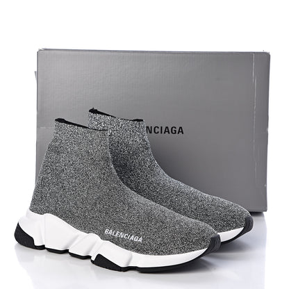 Balenciaga Laminated Knit Bi-Color Sole Womens Speed Sneakers 39 Silver White Black 7 of 7