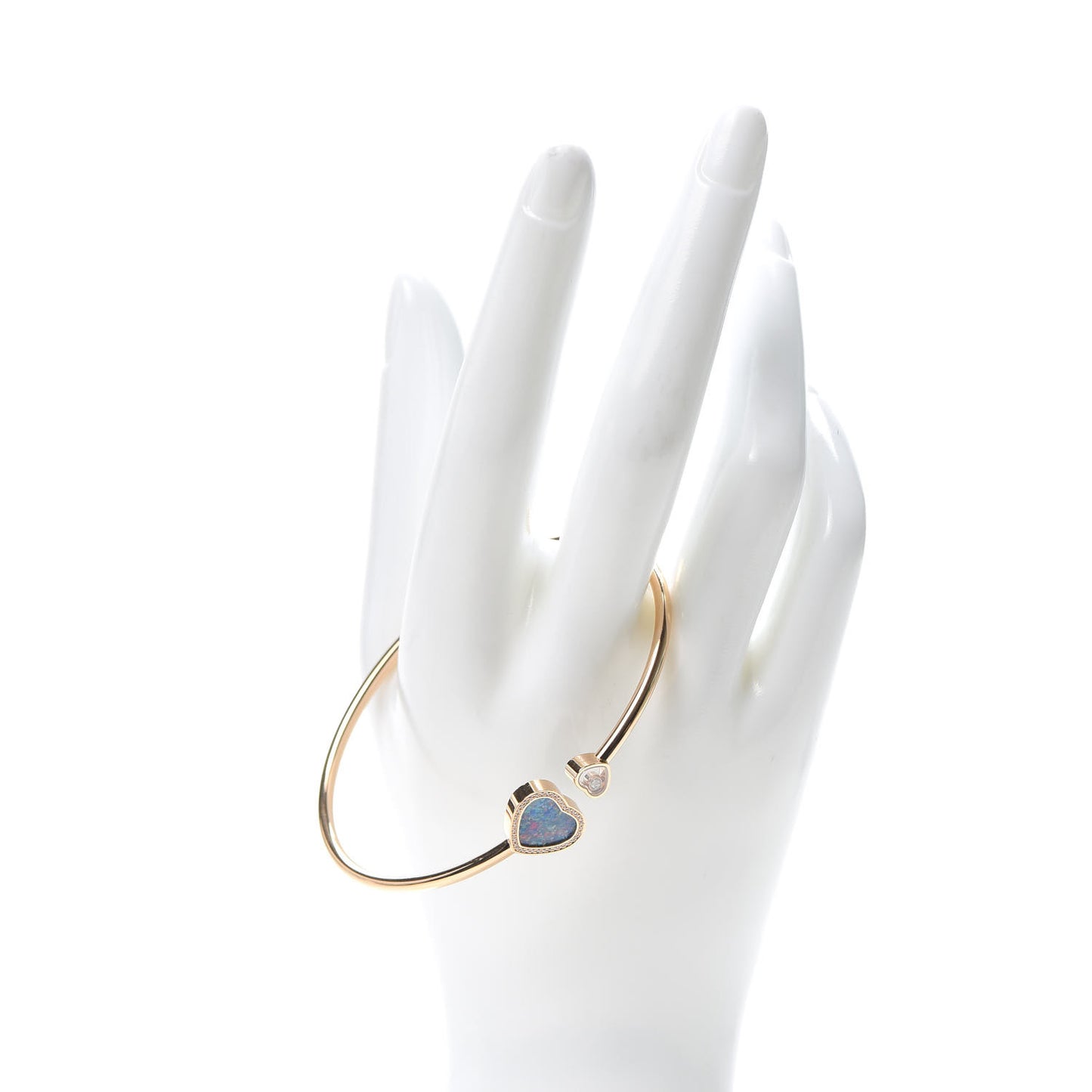 18K Rose Gold Diamond Opal Happy Hearts Bangle Bracelet