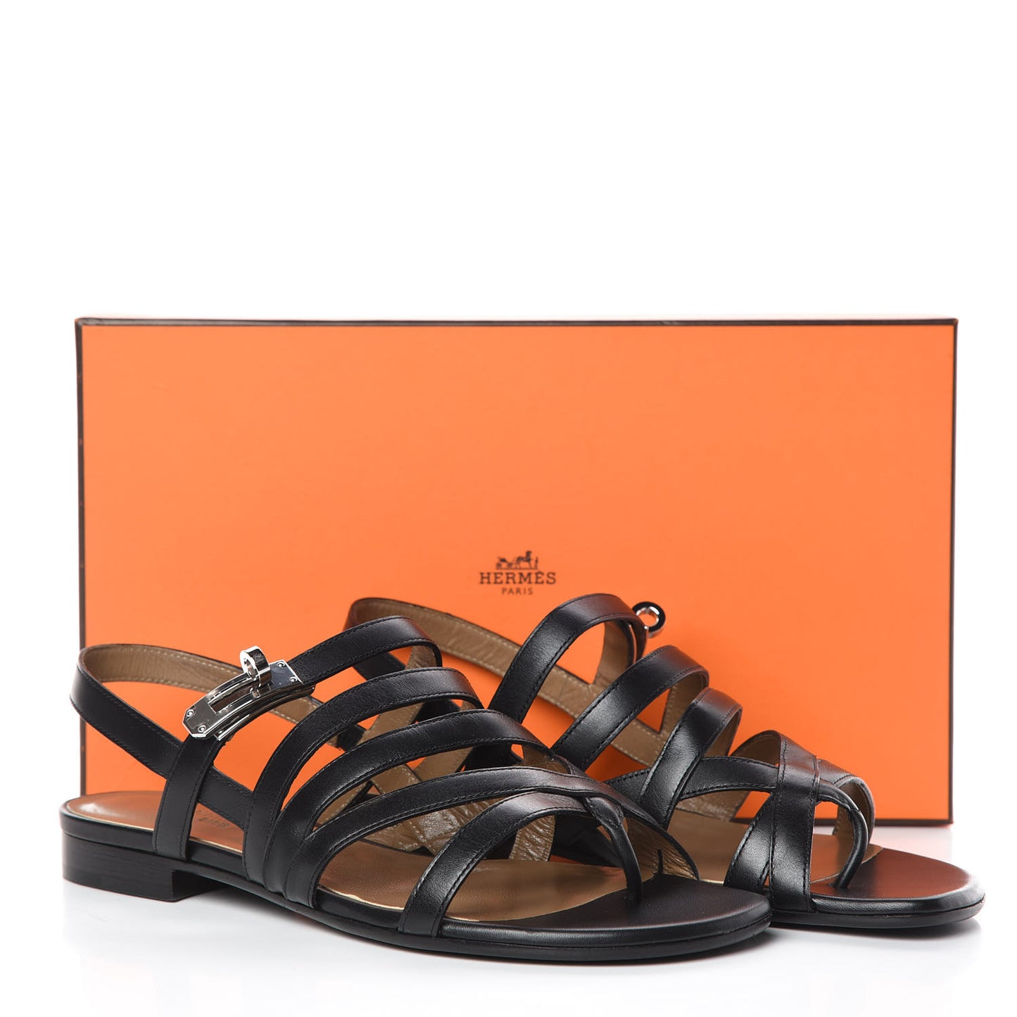 Calfskin Marine Buckle Sandals 36 Black