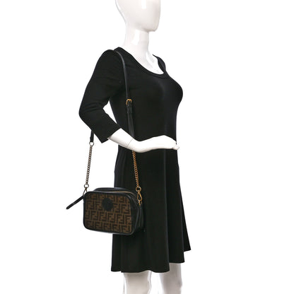 Fendi Glazed Fabric Vitello Century FF 1974 Stamp Patch Camera Case Mogano Panna Black 2 of 8