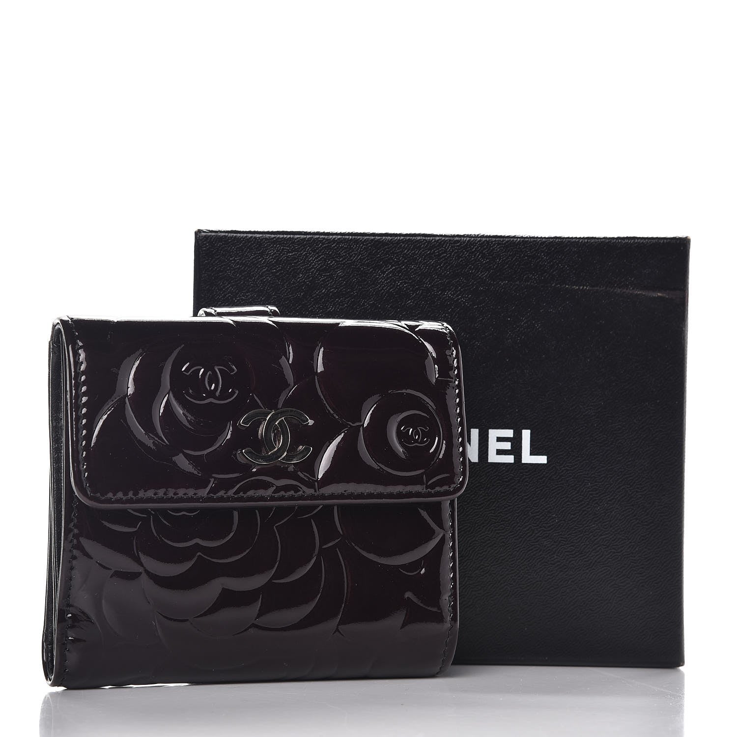 Chanel Patent Embossed Camellia French Wallet Burgundy 9 of 9