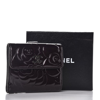 Chanel Patent Embossed Camellia French Wallet Burgundy 9 of 9