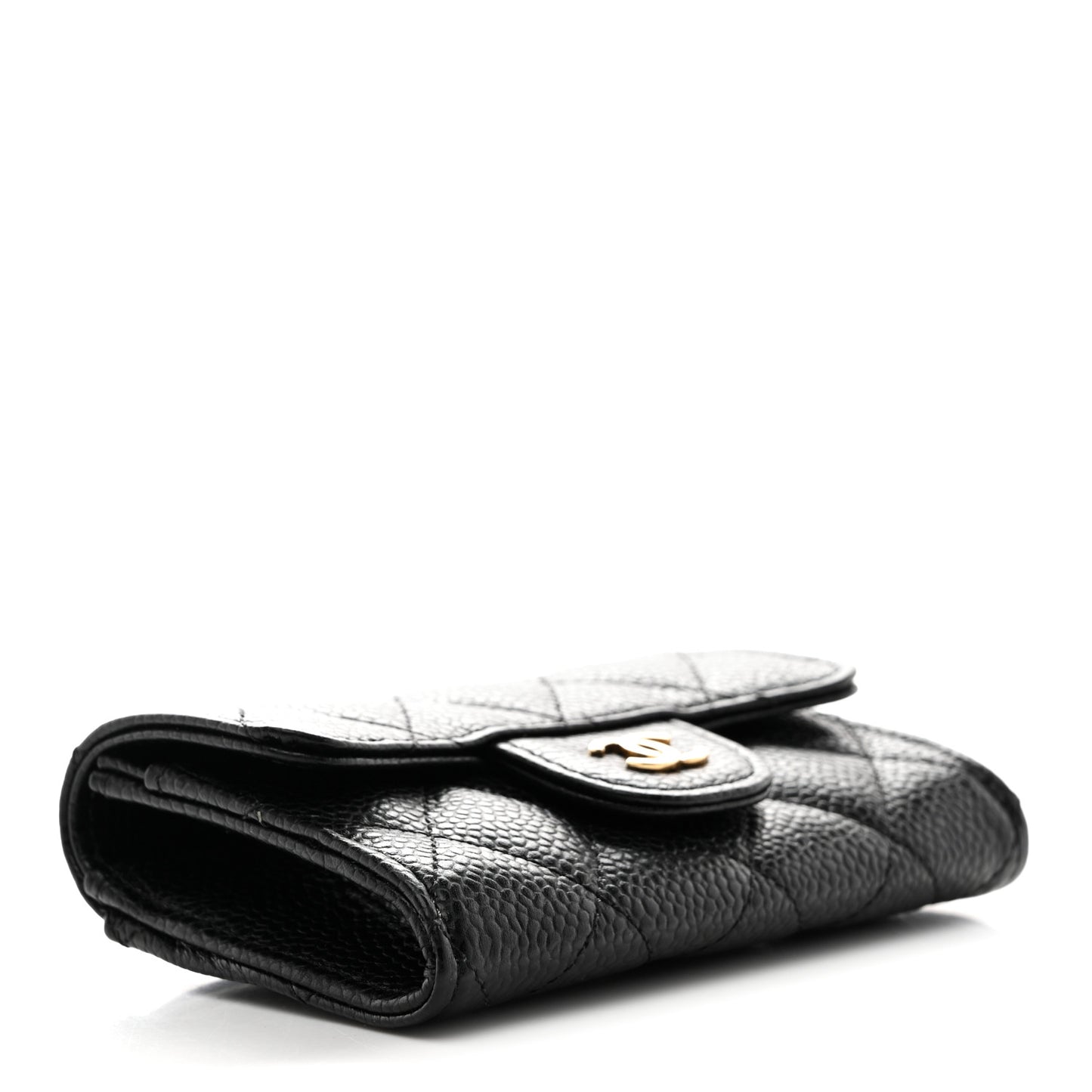 Caviar Quilted Flap Card Holder Wallet Black