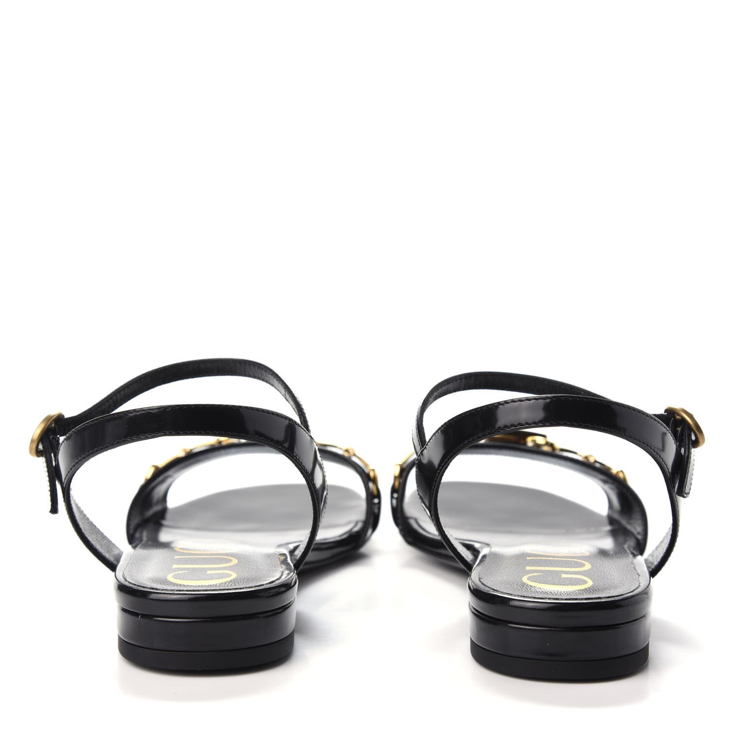 Patent GG Flat Sandals 35 Black