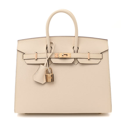 Hermes Epsom Horseshoe Birkin Sellier 25 Nata Jaune Ambre 1 of 10