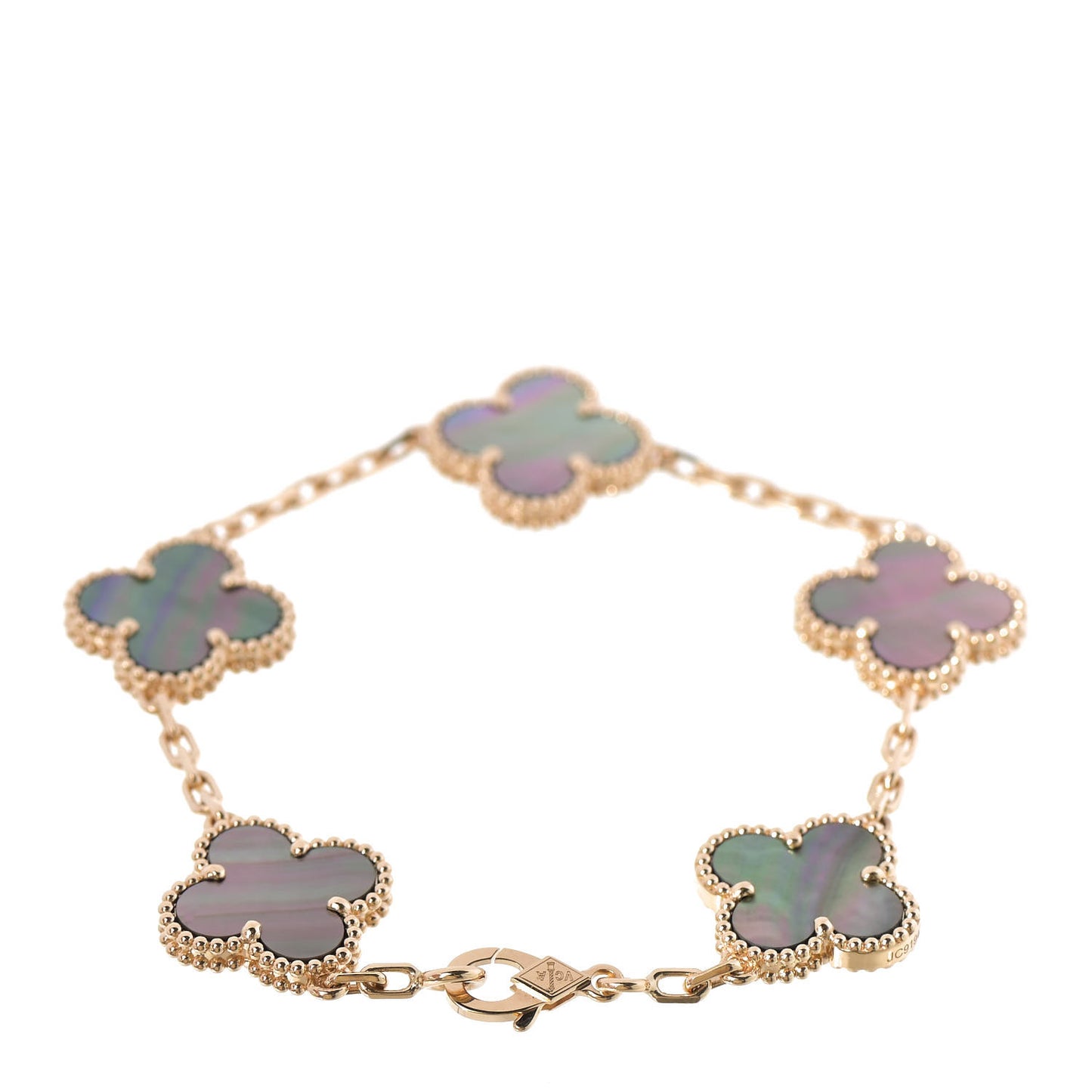 18K Rose Gold Gray Mother of Pearl 5 Motifs Vintage Alhambra Bracelet
