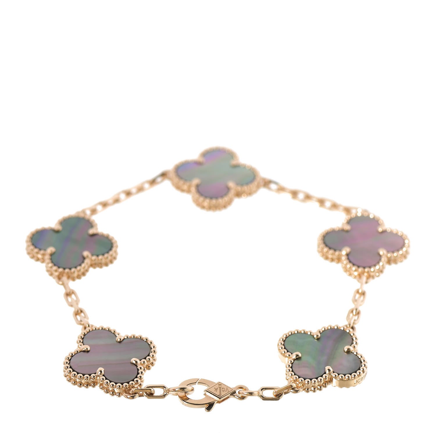 Van Cleef & Arpels 18K Rose Gold Gray Mother of Pearl 5 Motifs Vintage Alhambra Bracelet 2 of 5