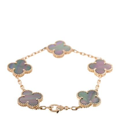 Van Cleef & Arpels 18K Rose Gold Gray Mother of Pearl 5 Motifs Vintage Alhambra Bracelet 2 of 5