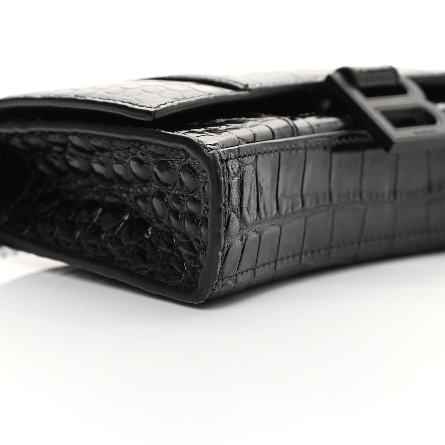 Balenciaga Shiny Calfskin Monochrome Crocodile Embossed Hourglass Chain Bag Black 8 of 15