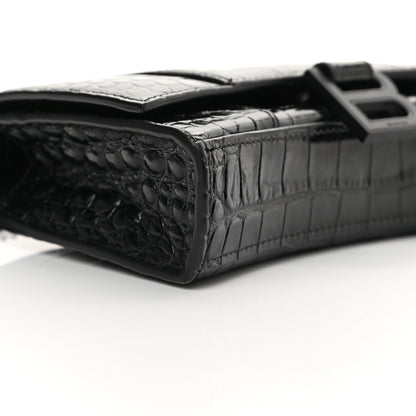 Balenciaga Shiny Calfskin Monochrome Crocodile Embossed Hourglass Chain Bag Black 8 of 15
