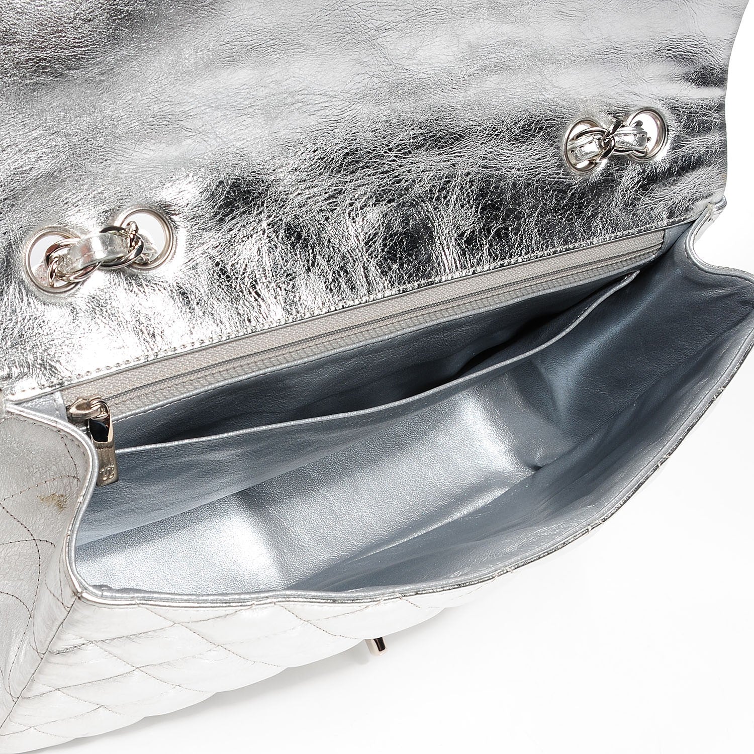 Chanel Metallic Calfskin Quilted Jumbo Single Flap Silver 5 of 8