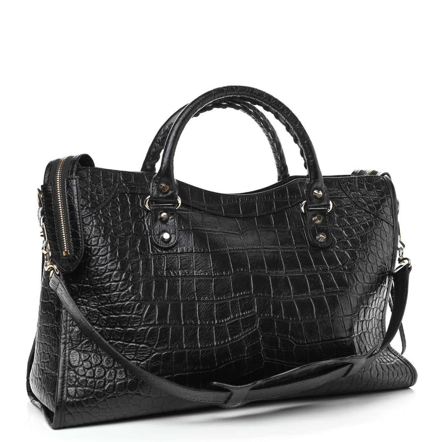 Calfskin Crocodile Embossed Classic Hardware City Black