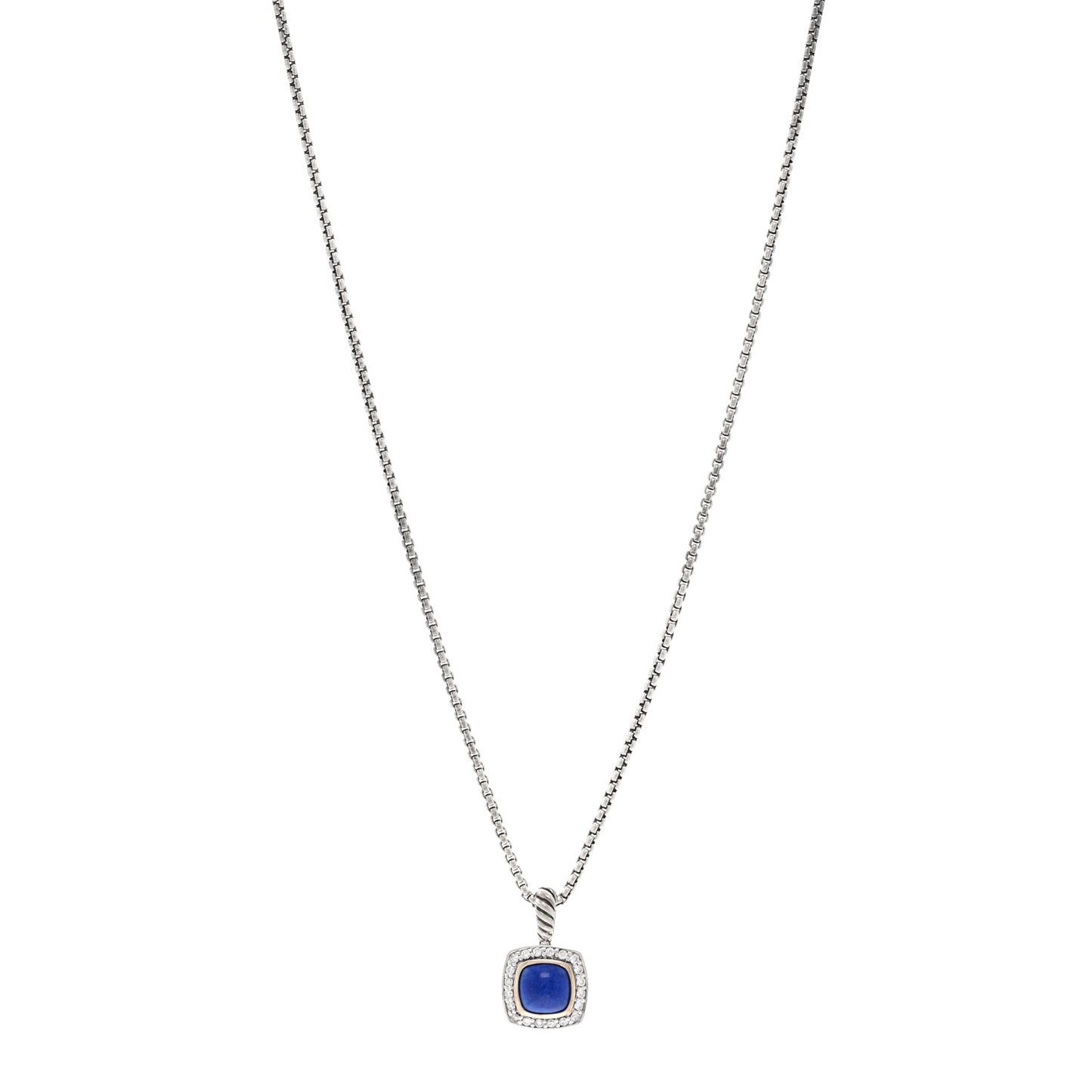 Sterling Silver Diamond Lapis Lazuli 7mm Petite Albion Pendant Necklace