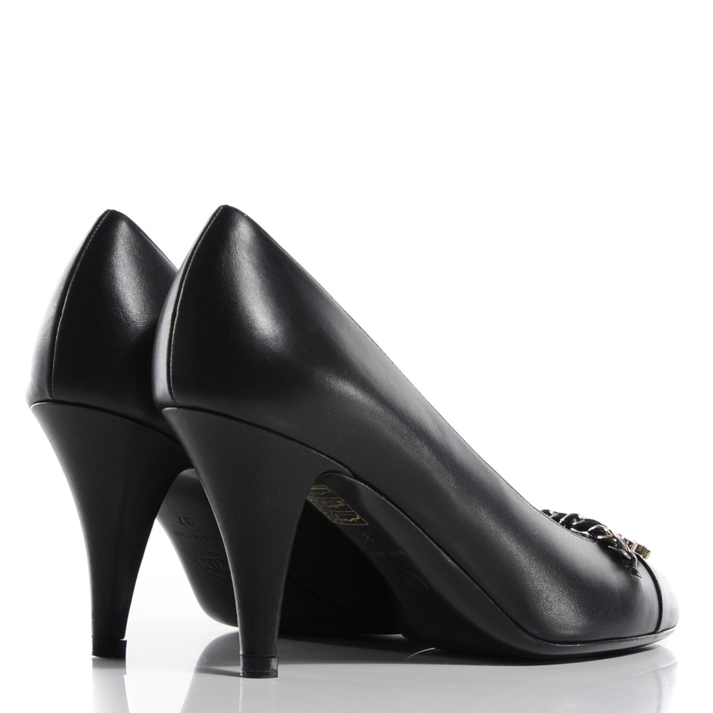 Lambskin Chain Cap Toe Pumps 37 Black