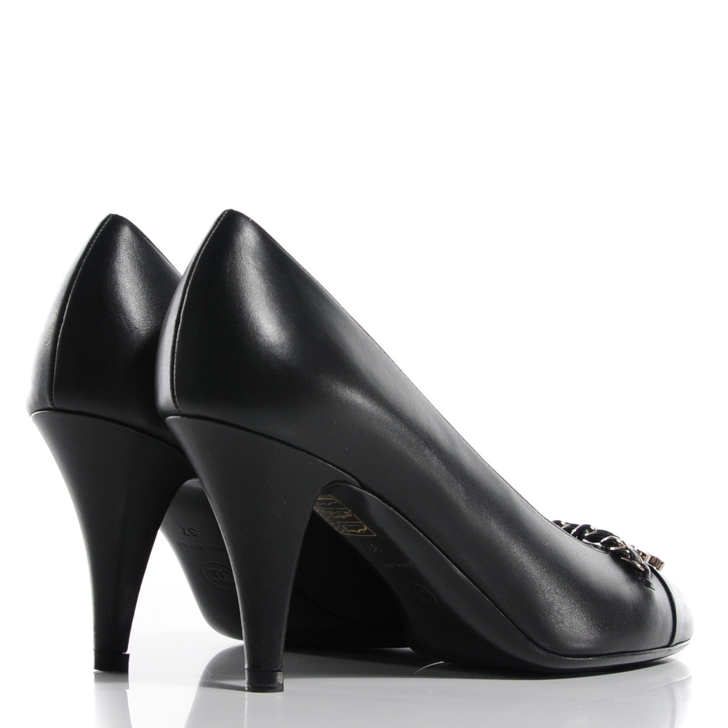 Chanel Lambskin Chain Cap Toe Pumps 37 Black 4 of 7