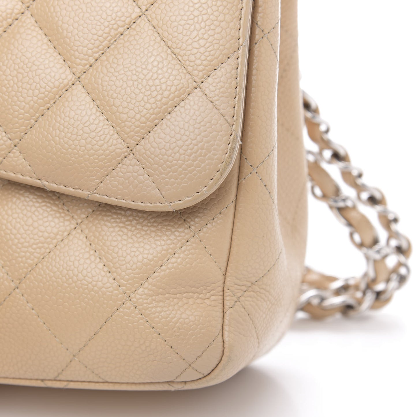 Caviar Quilted Jumbo Double Flap Beige Clair