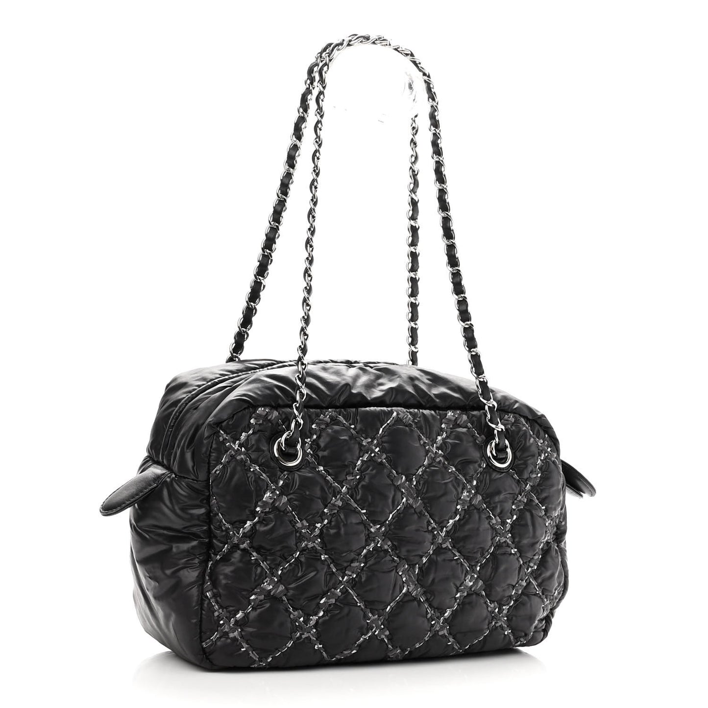 Nylon Quilted Tweed Stitch Bubble Camera Case Black