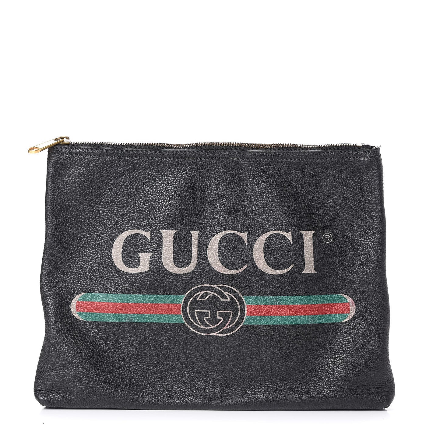 Pebbled Calfskin Medium Logo Portfolio Clutch Black