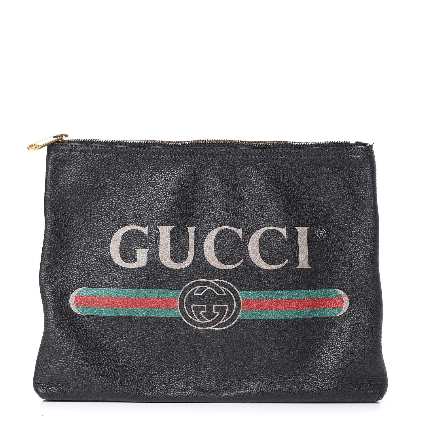 Gucci Pebbled Calfskin Medium Logo Portfolio Clutch Black 1 of 10