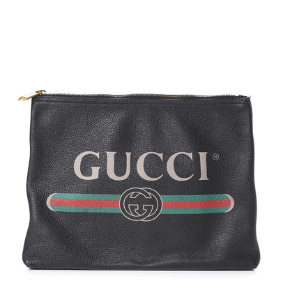 Gucci Pebbled Calfskin Medium Logo Portfolio Clutch Black 1 of 10