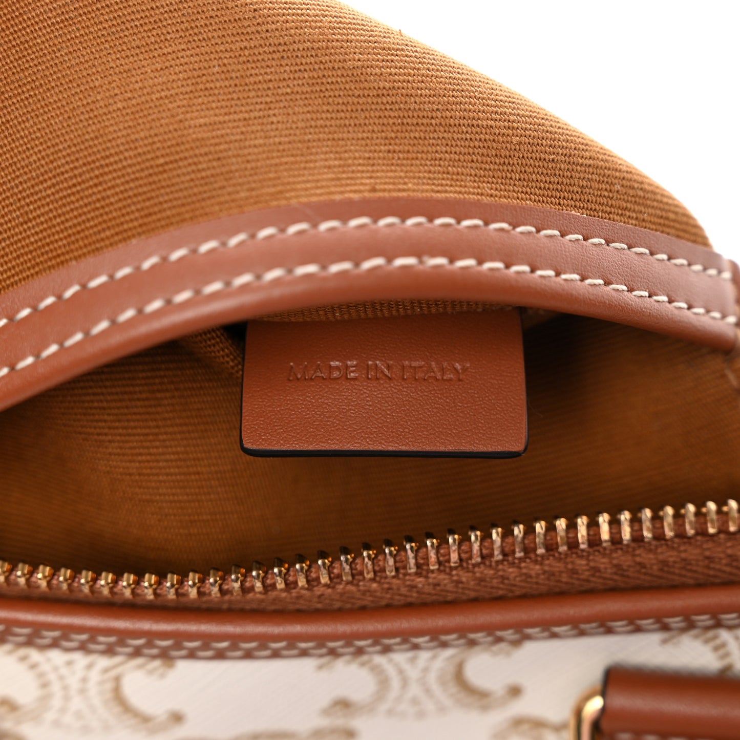 Triomphe Canvas Calfskin Small Boston Bag White