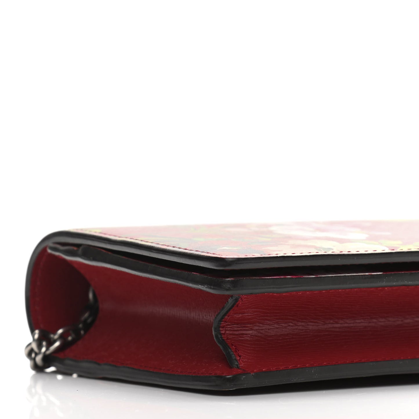 Calfskin Blooms Print Chain Wallet Romantic Cherry Multicolor