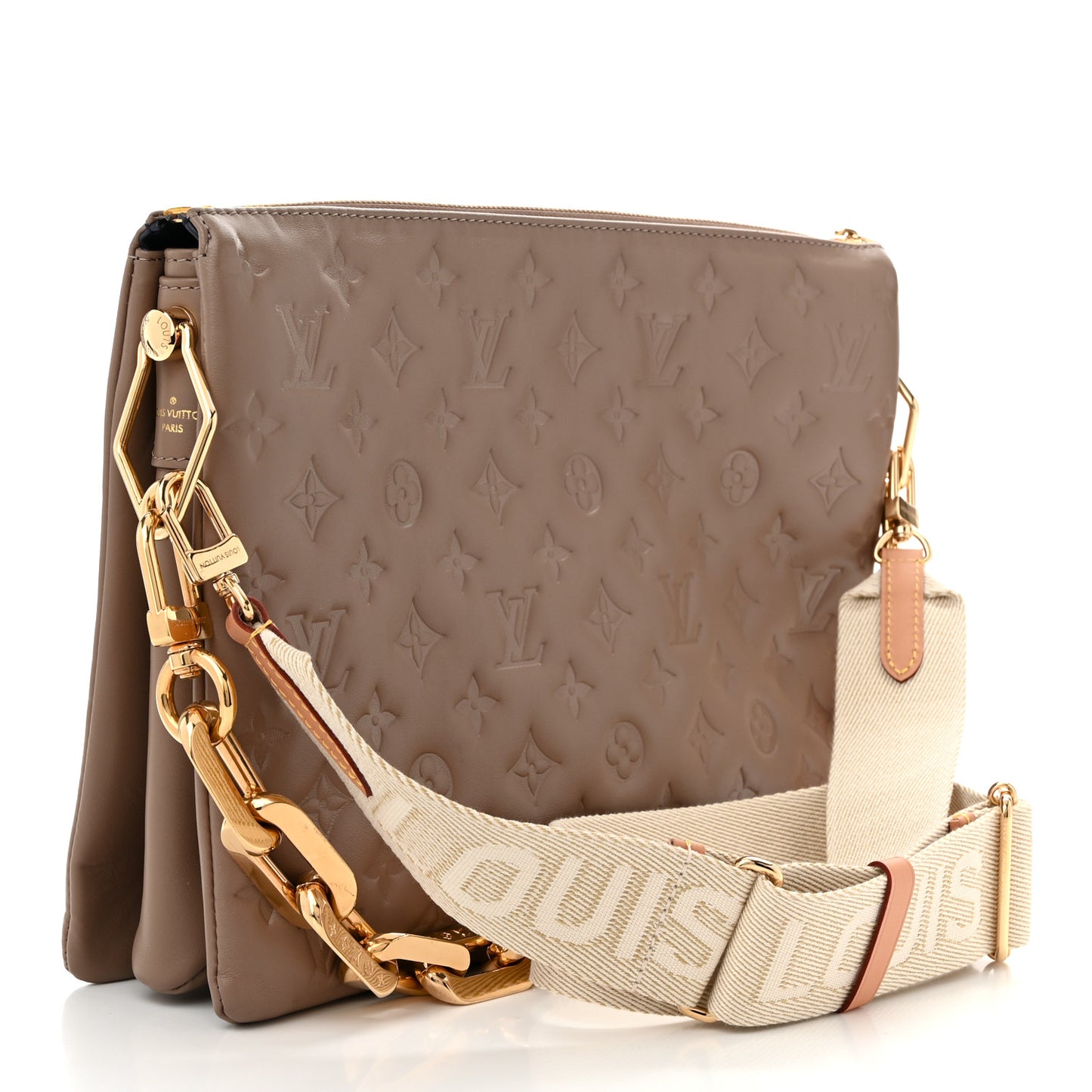 Lambskin Embossed Monogram Coussin MM Taupe