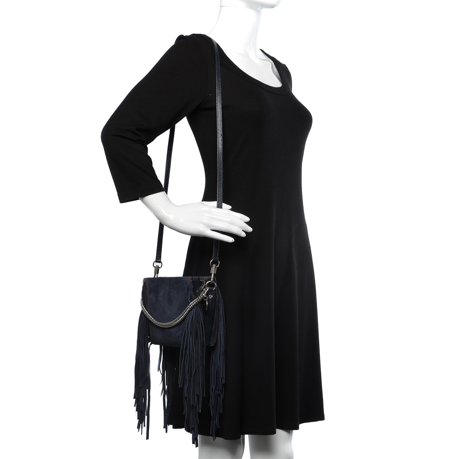 Givenchy Calfskin Suede Fringe Cross 3 Crossbody Bag Dark Blue 3 of 15