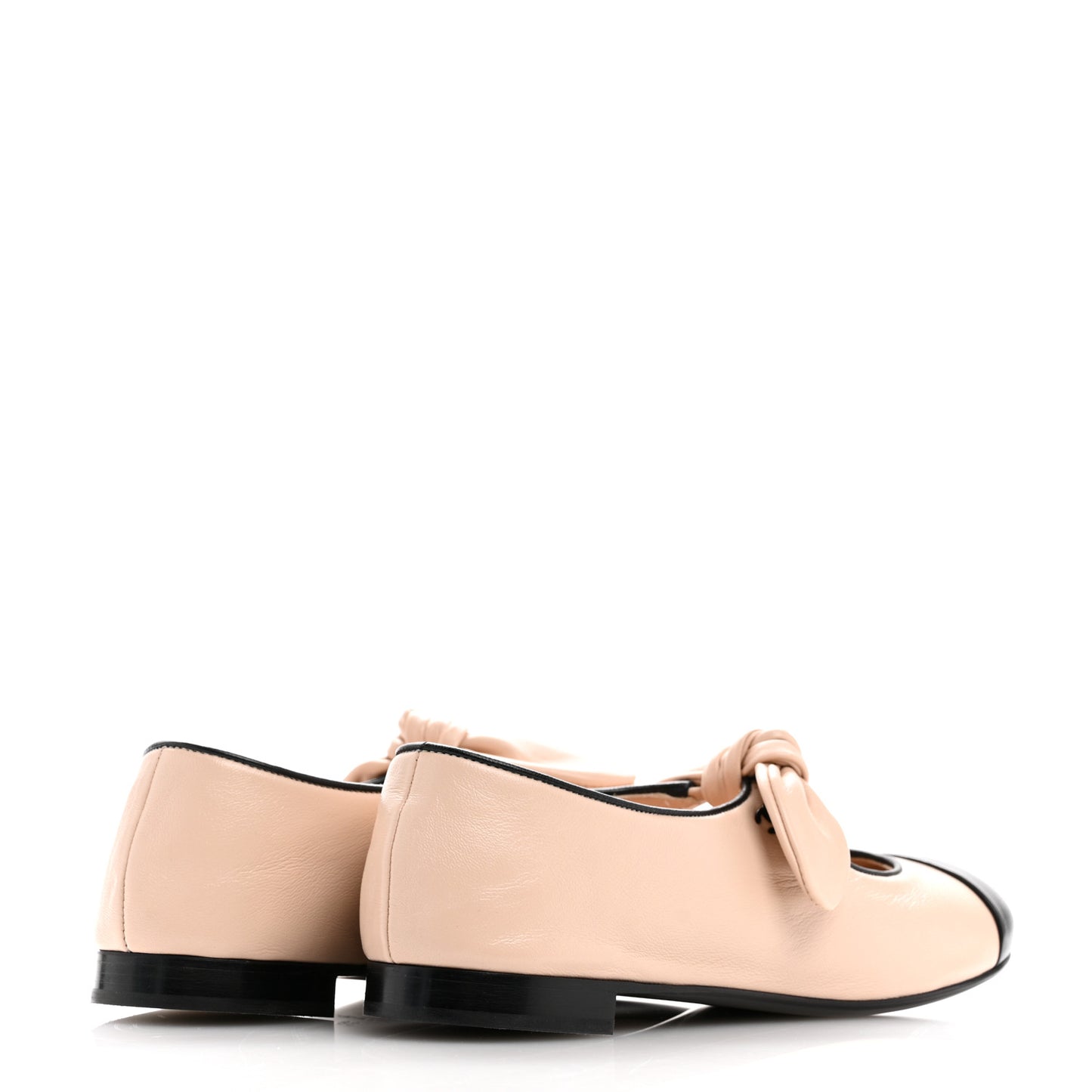 Lambskin Bow Mary Jane Flats 38 Beige Black