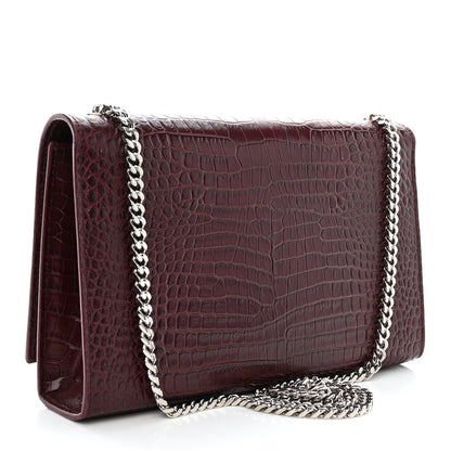 Saint Laurent Calfskin Crocodile Embossed Medium Classic Monogram Kate Tassel Satchel Dark Red 3 of 12