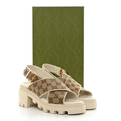 Gucci Monogram Granada Kid Trip 40/72mm Lug Sole Sandals 39 Beige Ebony Mystic White 9 of 9