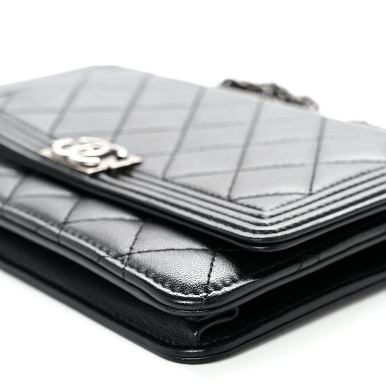 Chanel Lambskin Quilted Boy Wallet On Chain WOC Black 11 of 13