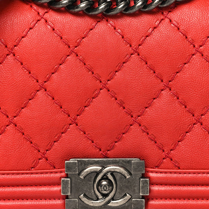 Chanel Calfskin Quilted Double Stitch Medium Boy Flap Red 8 of 10