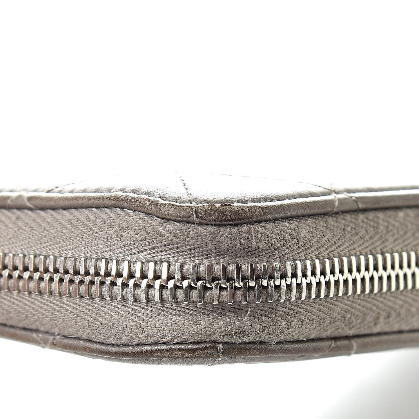 Calfskin Resin Stitched Zip Around Wallet Grey