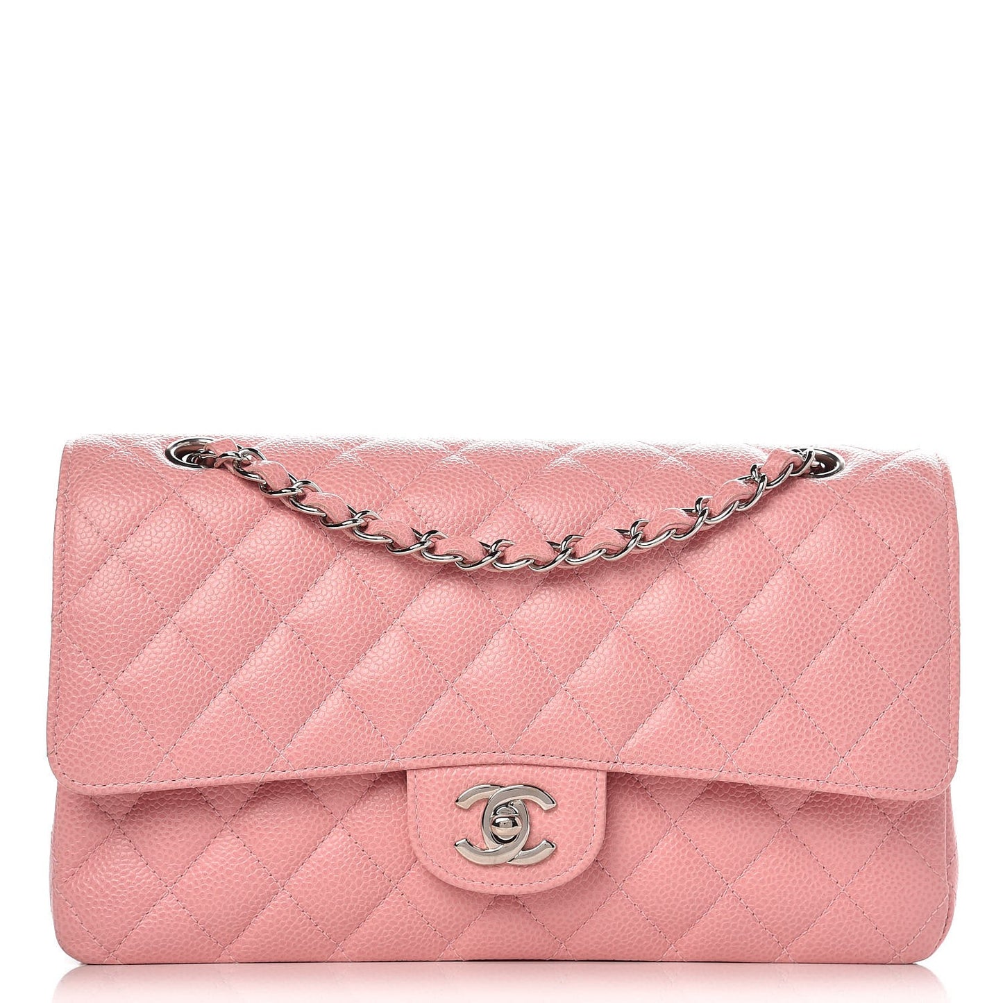 Caviar Quilted Medium Double Flap Pink