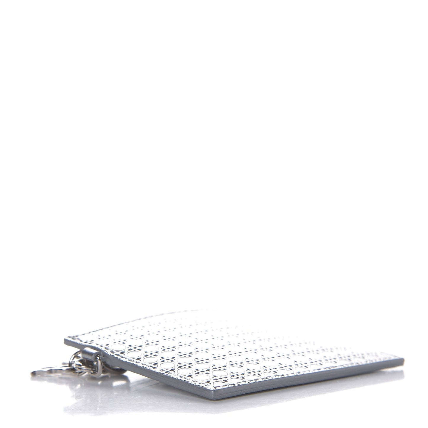 Metallic Patent Micro-Cannage Lady Dior Card Holder Silver