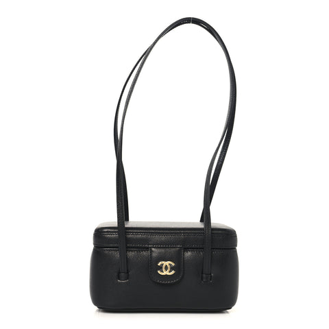 Shiny Caviar Preppy Coco Long Vanity With Strap Black