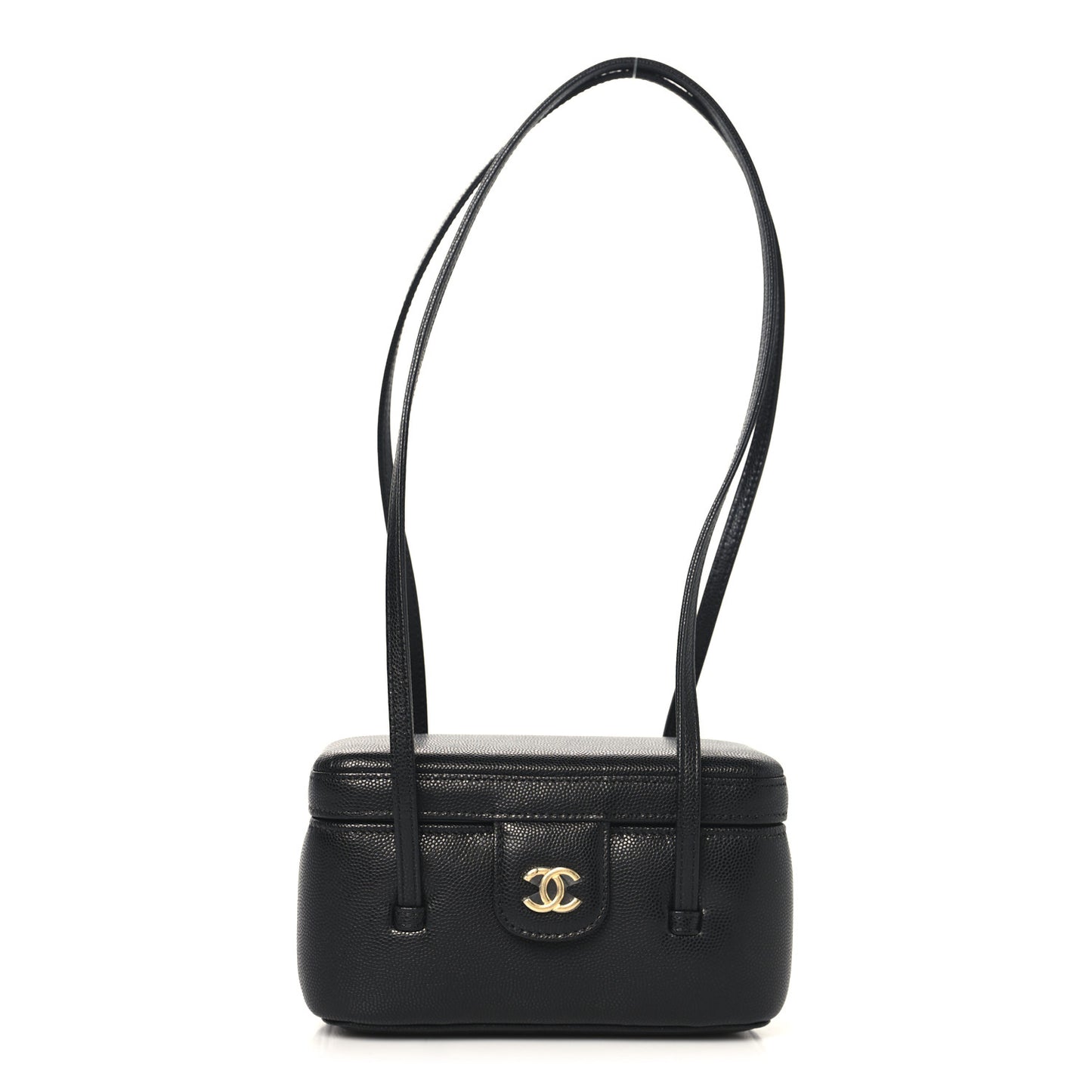 Shiny Caviar Preppy Coco Long Vanity With Strap Black