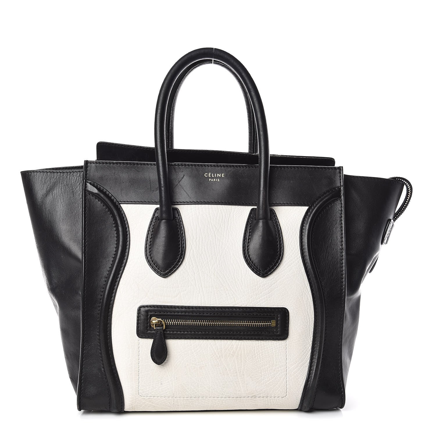 Celine Smooth Calfskin Shrunken Lambskin Mini Bi-Color Luggage Black White 1 of 31
