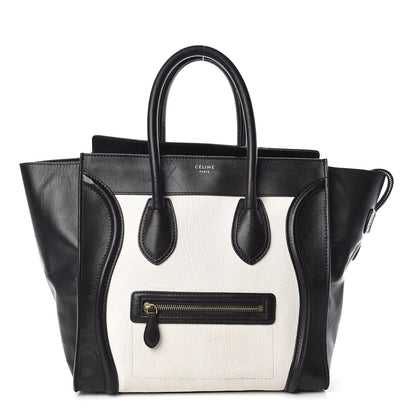 Celine Smooth Calfskin Shrunken Lambskin Mini Bi-Color Luggage Black White 1 of 31
