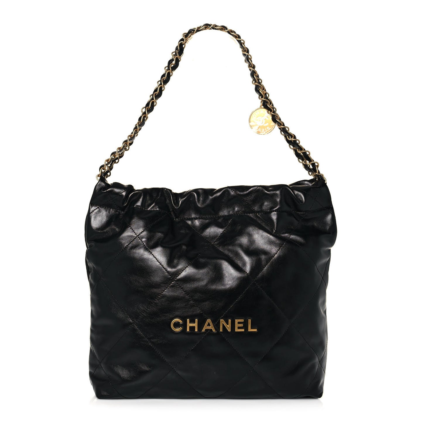 Shiny Calfskin Quilted Small Chanel 22 Black