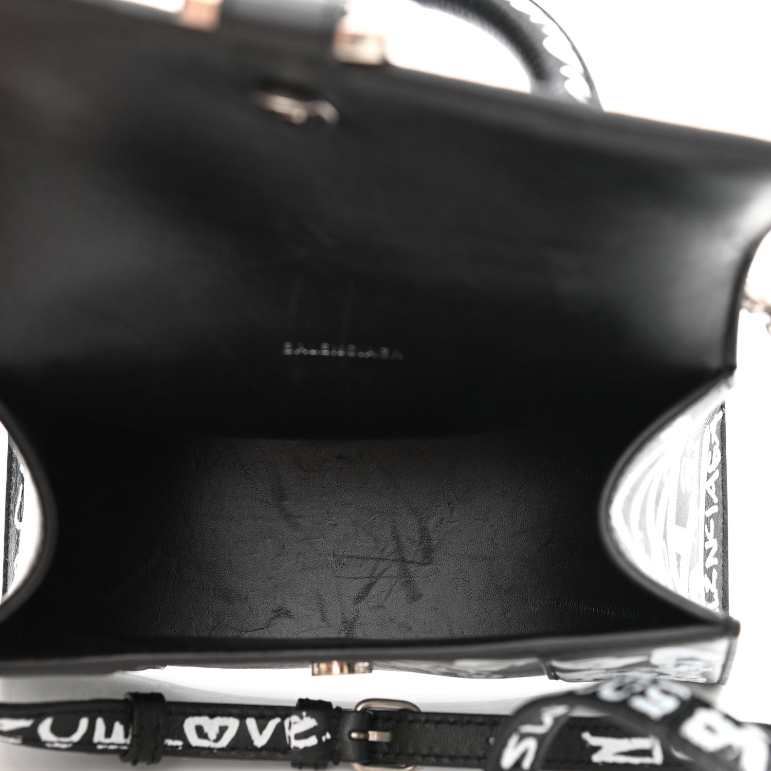 Balenciaga Smooth Calfskin Graffiti Hourglass Top Handle Bag XS Black White 5 of 10