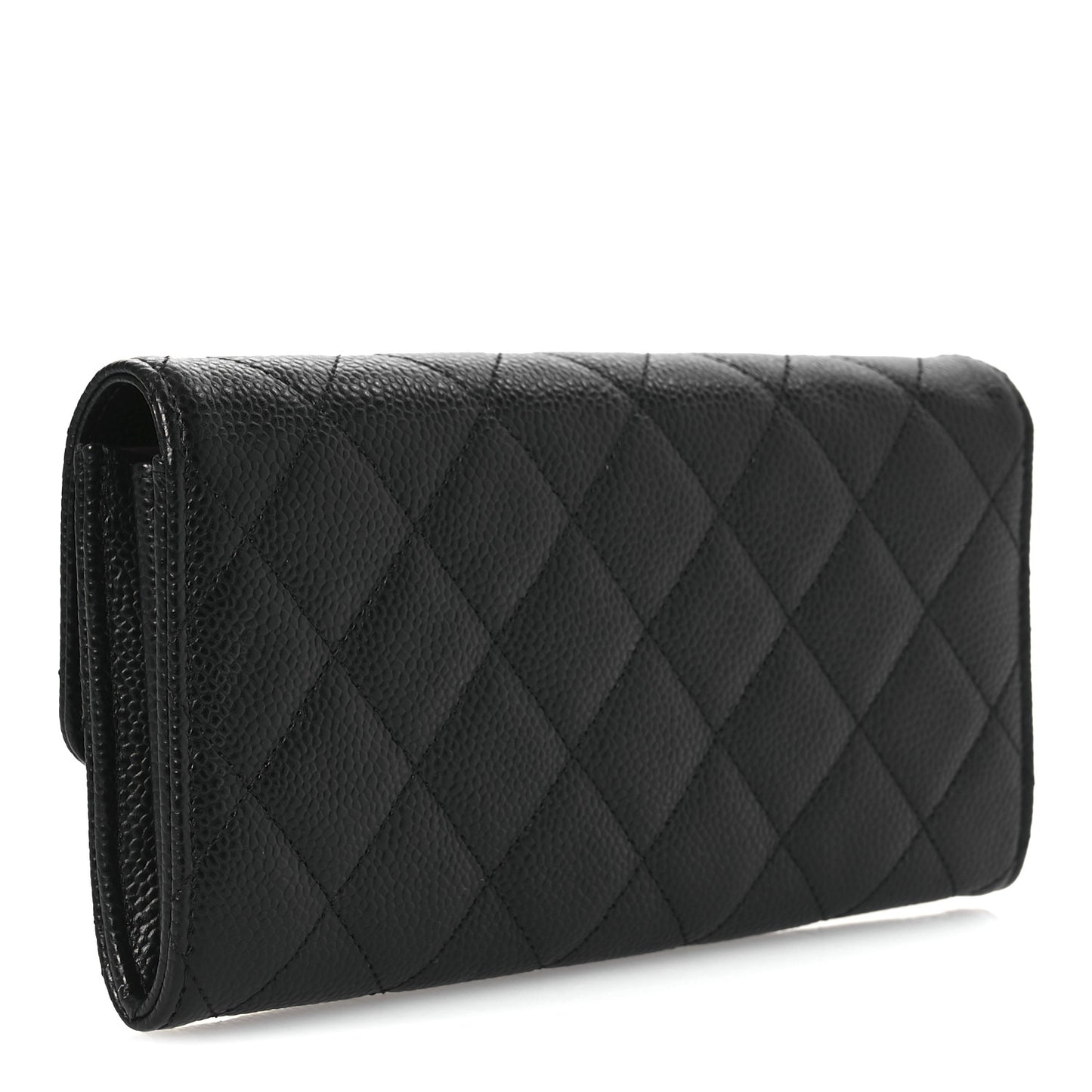 Caviar Quilted Large Gusset Flap Wallet Black