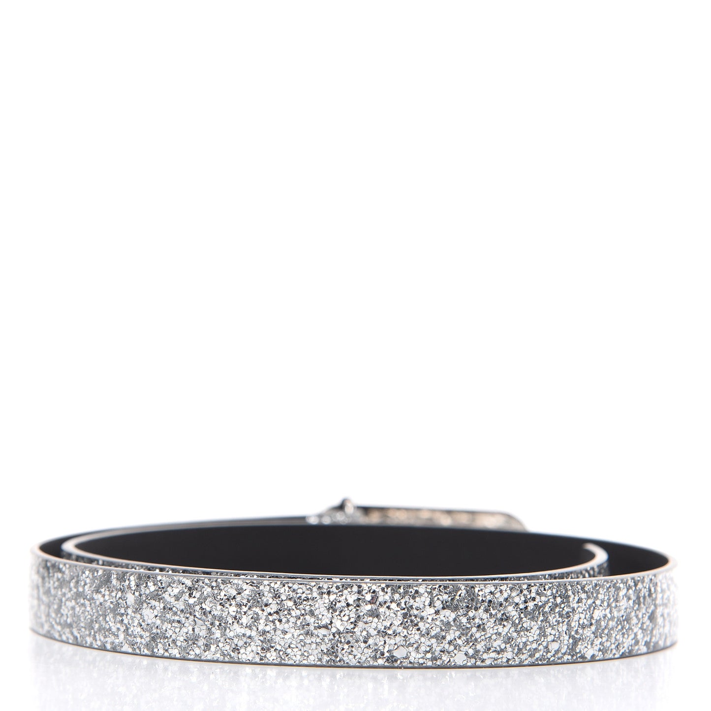Glitter Calfskin CC Logo Skinny Belt 70 28 Silver