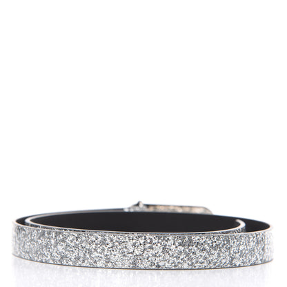 Chanel Glitter Calfskin CC Logo Skinny Belt 70 28 Silver 3 of 7